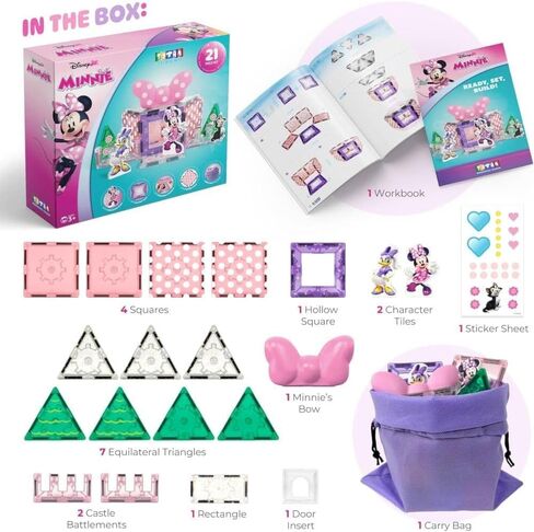 Tytan Official Disney Junior Minnie Mouse Magnetic Character Tile Set – 21-Piece STEAM Building Toy with Reusable Stickers & Instruction Manual – Educational Toy for Kids Ages 3+ in Saudi Arabia
