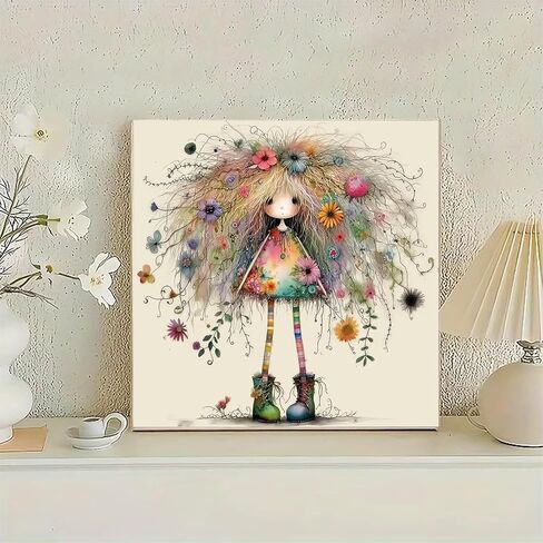 مجموعة الرسم الماسي YIYITUPO، فتاة غريبة الأطوار ذات شعر زهري، 13.78 × 13.78 بوصة، ألماس دائري كامل الحفر، مجموعة أدوات كاملة، لوحة فنية قماشية متعددة الألوان in Kuwait