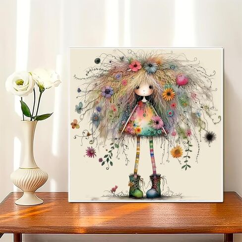 مجموعة الرسم الماسي YIYITUPO، فتاة غريبة الأطوار ذات شعر زهري، 13.78 × 13.78 بوصة، ألماس دائري كامل الحفر، مجموعة أدوات كاملة، لوحة فنية قماشية متعددة الألوان in Kuwait