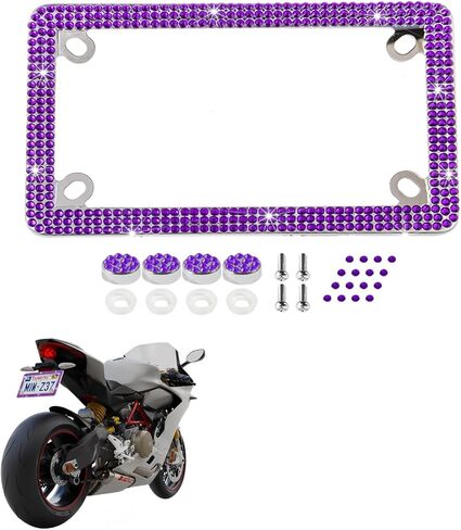 Fashion Motorcycle Glass Crystal Premium Purple Bling License Plate Frames,Exclusive Bling Motorcycle License Plate Holder,Motorbike Rhinestone License Plate Covers(1PC) in Saudi Arabia