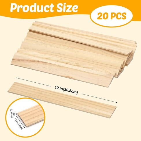 Wood Strips Slats Wooden Dowels for Crafts 1/8" x 1.5" x 12", 20 PCS Decorative Wood Trim Planks for Wall, Square Wooden Sticks for Crafting, Unfinished Pine Lumber Pieces for Woodworking Model Making in Saudi Arabia