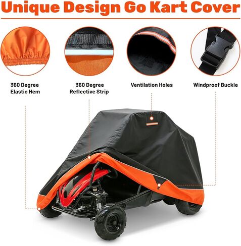 غطاء Go-Kart بمقعدين، غطاء Go-Kart مقاوم للماء 420D، ملحقات Go-Kart مع فتحة تهوية عاكسة وإبزيم مقاوم للرياح، أسود وبرتقالي in Kuwait