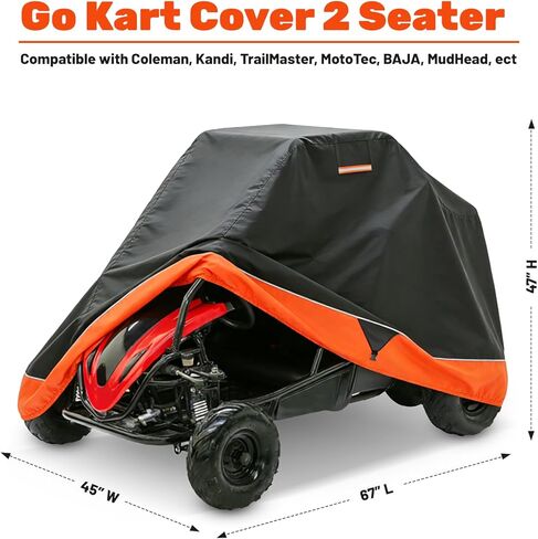 غطاء Go-Kart بمقعدين، غطاء Go-Kart مقاوم للماء 420D، ملحقات Go-Kart مع فتحة تهوية عاكسة وإبزيم مقاوم للرياح، أسود وبرتقالي in Kuwait