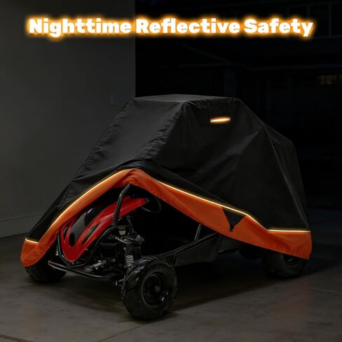 غطاء Go-Kart بمقعدين، غطاء Go-Kart مقاوم للماء 420D، ملحقات Go-Kart مع فتحة تهوية عاكسة وإبزيم مقاوم للرياح، أسود وبرتقالي in Kuwait