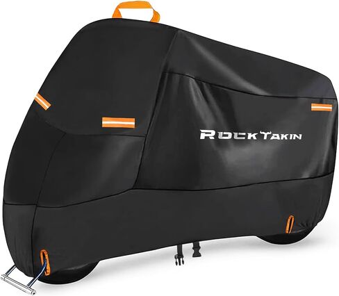 ROCKTAKIN 300D Heavy Duty Motorcycle Cover, Waterproof All Season Outdoor Protection with 4 Reflective Strips & Lock Holes, Fits Most Cruisers, Touring Bikes and Scooters up to 96.5" in Saudi Arabia