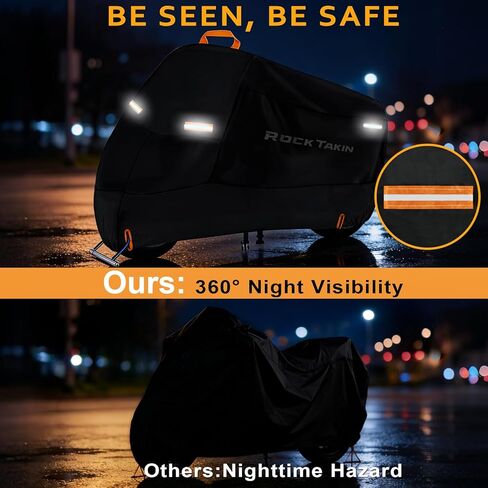 ROCKTAKIN 300D Heavy Duty Motorcycle Cover, Waterproof All Season Outdoor Protection with 4 Reflective Strips & Lock Holes, Fits Most Cruisers, Touring Bikes and Scooters up to 96.5" in Saudi Arabia