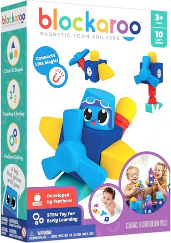 كتل بناء الرغوة المغناطيسية من Blockaroo - طائرة مكونة من 10 قطع، ألعاب حمام للأطفال الصغار، ألعاب ما قبل المدرسة، ألعاب حوض الاستحمام، ألعاب حسية، كتل للأطفال الصغار 3-5، ألعاب هندسية للأطفال 3-5، كتل حمام in Kuwait