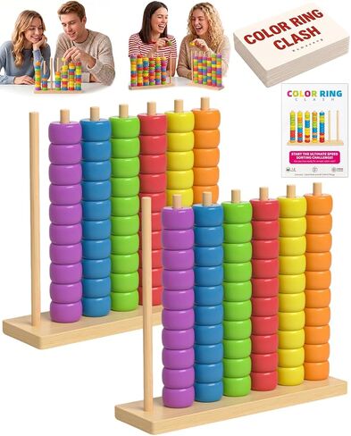 Color Match Challenge Game, Wooden Fast-Paced Pattern Matching Ring Stack Puzzle with Challenge Cards for 2 Players, Fun Party, Family Game Night Activity, Interactive Matching Play (2 Pack) in Saudi Arabia