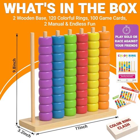 Color Match Challenge Game, Wooden Fast-Paced Pattern Matching Ring Stack Puzzle with Challenge Cards for 2 Players, Fun Party, Family Game Night Activity, Interactive Matching Play (2 Pack) in Saudi Arabia