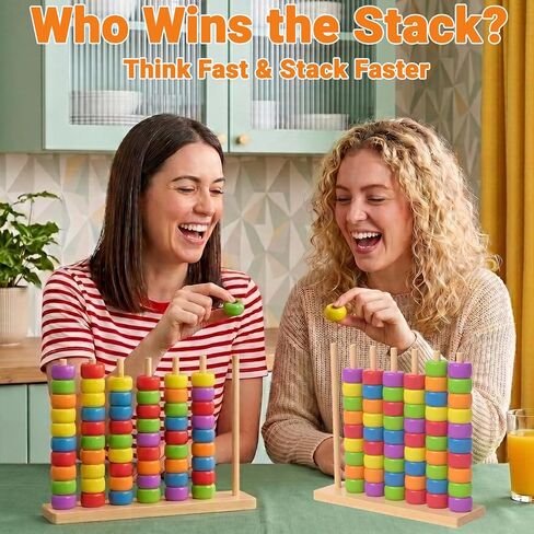 Color Match Challenge Game, Wooden Fast-Paced Pattern Matching Ring Stack Puzzle with Challenge Cards for 2 Players, Fun Party, Family Game Night Activity, Interactive Matching Play (2 Pack) in Saudi Arabia