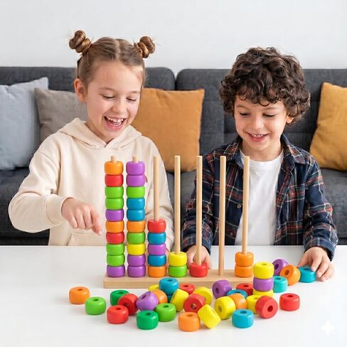 Color Match Challenge Game, Wooden Fast-Paced Pattern Matching Ring Stack Puzzle with Challenge Cards for 2 Players, Fun Party, Family Game Night Activity, Interactive Matching Play (2 Pack) in Saudi Arabia