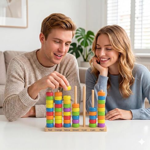 Color Match Challenge Game, Wooden Fast-Paced Pattern Matching Ring Stack Puzzle with Challenge Cards for 2 Players, Fun Party, Family Game Night Activity, Interactive Matching Play (2 Pack) in Saudi Arabia