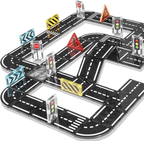 Magnetic Tiles Road Expansion Pack 48 PCS, Magnet Road Tiles for Kids Ages 3-5 4-8 5-7, Expansion Magnetic Building Blocks Educational STEM Creativity Toys 3+ Year Old Boys & Girls Toddlers Kids Gifts in Saudi Arabia