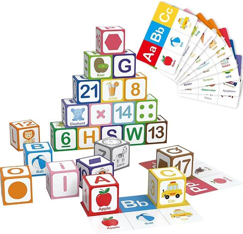 Magnetic Alphabet Blocks for Toddlers 1-3, 26 PCS ABC & Number Stacking Blocks with 9 Learning Cards, Educational Montessori STEM Toys for Kids Ages 3+ ，MontessoriToys for Boys Girls Gifts in Saudi Arabia