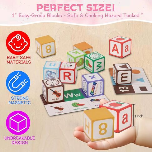 Magnetic Alphabet Blocks for Toddlers 1-3, 26 PCS ABC & Number Stacking Blocks with 9 Learning Cards, Educational Montessori STEM Toys for Kids Ages 3+ ，MontessoriToys for Boys Girls Gifts in Saudi Arabia