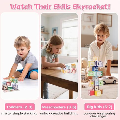 Magnetic Alphabet Blocks for Toddlers 1-3, 26 PCS ABC & Number Stacking Blocks with 9 Learning Cards, Educational Montessori STEM Toys for Kids Ages 3+ ，MontessoriToys for Boys Girls Gifts in Saudi Arabia