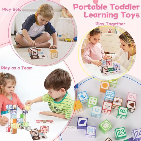 Magnetic Alphabet Blocks for Toddlers 1-3, 26 PCS ABC & Number Stacking Blocks with 9 Learning Cards, Educational Montessori STEM Toys for Kids Ages 3+ ，MontessoriToys for Boys Girls Gifts in Saudi Arabia