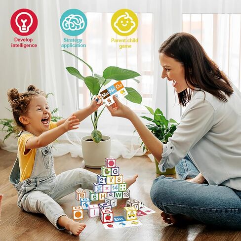 Magnetic Alphabet Blocks for Toddlers 1-3, 26 PCS ABC & Number Stacking Blocks with 9 Learning Cards, Educational Montessori STEM Toys for Kids Ages 3+ ，MontessoriToys for Boys Girls Gifts in Saudi Arabia