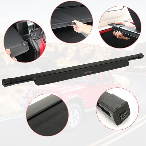 Retractable Cargo Cover for Jeep Wrangler JL Unlimited JLU 4-Door Hard Top (2018-2023) - Black Trunk Privacy Shade, Rear Storage Security Cover, NOT Compatible with Soft Top & 4XE Models in Kuwait