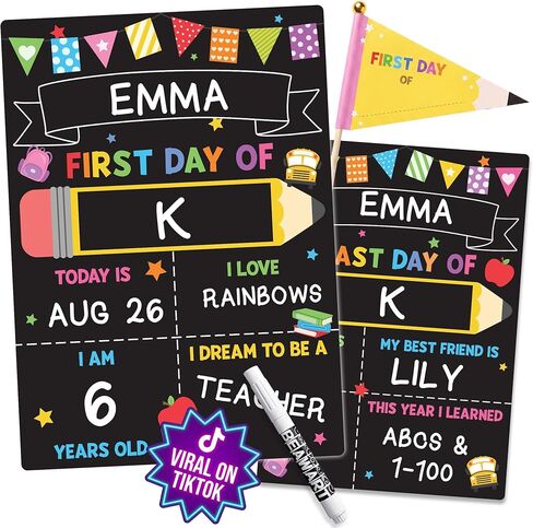 First & Last Day of School Sign (Marker + Pencil Flag Included) - 10x14 Reusable Back to School Chalkboard 1st for Kindergarten Preschool Daycare, Double Sided Dry Erase Board Photo Props for Kids in Saudi Arabia