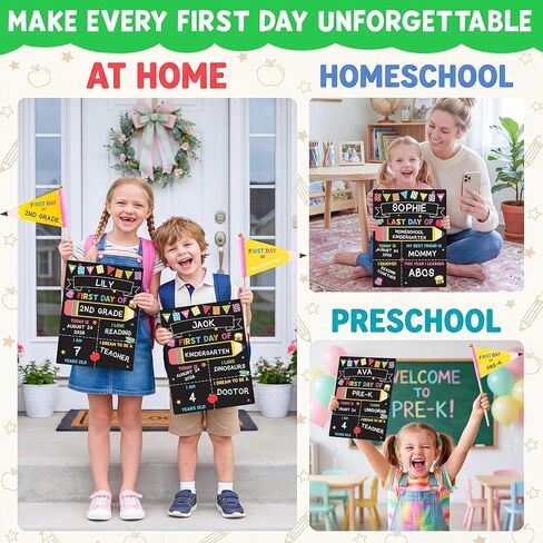 First & Last Day of School Sign (Marker + Pencil Flag Included) - 10x14 Reusable Back to School Chalkboard 1st for Kindergarten Preschool Daycare, Double Sided Dry Erase Board Photo Props for Kids in Saudi Arabia
