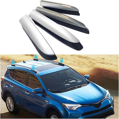 4 قطعة حامل سقفي غطاء السكك الحديدية نهاية متوافق لتويوتا RAV4 2013-2018 حامل سقفي القضبان نهاية غطاء حماية الغطاء الخارجي قذيفة الفضة لهجة in Kuwait