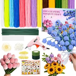 Vorplick Pipe Cleaner Flower Kit, 950 Pcs Pipe Cleaners Craft, Chenille Stems for DIY Flower Making Kit with Instructions, Floral Wires, Stamen& Ribbon for Adults and Kids in Saudi Arabia