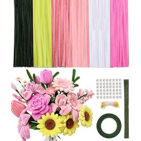 772PCS Complete Pipe Cleaner Flower Kit Pipe Cleaners Bulk Craft Supplies Chenille Stems Flower Making Kit with Instruction Floral Wires Tape for Festival Home Decorations, Art Supplies in Saudi Arabia