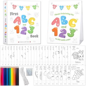 نشاط استحمام الطفل الأول ABC و123 كتاب من بارتي هارتي بيبي، بديل كتاب الضيوف مع صفحات تلوين الحروف الأبجدية، تذكار تعليمي وأنشطة للضيوف - مجموعة أدوات حرفية لألعاب استحمام الطفل in Saudi Arabia