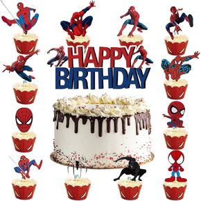 25PCS Spider Cake Toppers, Cute Cartoon Cupcake Toppers, Spider Themed Birthday Party Cake Decorations & Party Supplies in Saudi Arabia