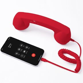 3.5mm Retro Phone Handset Wired Handheld Phone Receiver Radiation Proof Telephone Handset Cell Phone Receiver Suitable for All Smartphones and Computers (Red) in Saudi Arabia