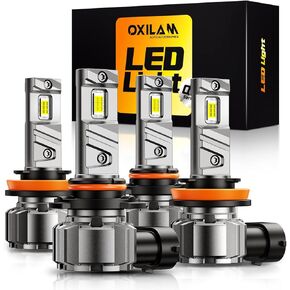 مجموعة مصابيح الإضاءة OXILAM 9005 H11، 10X أكثر سطوعًا 6500K أبيض بارد، مضاد للوميض، عمر 20 عامًا، مصباح LED H11 9005 متوافق مع شاحنات السيارات وسيارات الدفع الرباعي، حزمة من 4 in Kuwait