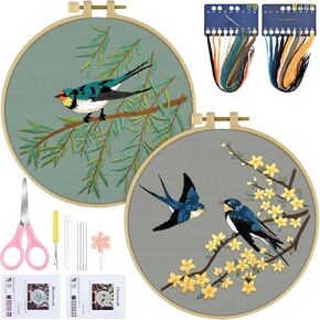 ERKOON Embroidery Kit for Beginners, 2 Set Floral Cross Stitch Set Include Embroidery Cloth Hoops Threads for Craft Lover Hand Stitch with Embroidery Skill Techniques (Hummingbird) in Kuwait