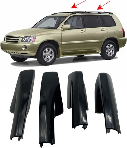 رف سقف السيارة غطاء نهاية السكك الحديدية غطاء شل متوافق لتويوتا هايلاندر XU50 2001-2007 ديكور خارجي أسود in Kuwait