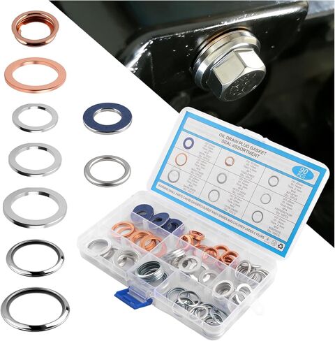 90PCS Oil Drain Plug Gasket Kit,Crush Washer Oil Drain Plug Including M11 M12 M14 M16 M18 M20,Sealed Oils Drains Plugs Washer with Storage Box for Car Accessories Replacement in Saudi Arabia