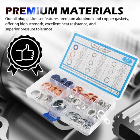 90PCS Oil Drain Plug Gasket Kit,Crush Washer Oil Drain Plug Including M11 M12 M14 M16 M18 M20,Sealed Oils Drains Plugs Washer with Storage Box for Car Accessories Replacement in Saudi Arabia