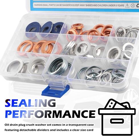 90PCS Oil Drain Plug Gasket Kit,Crush Washer Oil Drain Plug Including M11 M12 M14 M16 M18 M20,Sealed Oils Drains Plugs Washer with Storage Box for Car Accessories Replacement in Saudi Arabia