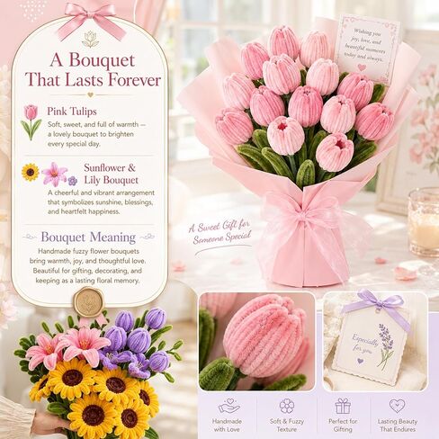 Vorplick Pipe Cleaner Flower Kit, 950 Pcs Pipe Cleaners Craft, Chenille Stems for DIY Flower Making Kit with Instructions, Floral Wires, Stamen& Ribbon for Adults and Kids in Saudi Arabia
