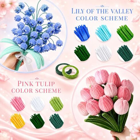 Vorplick Pipe Cleaner Flower Kit, 950 Pcs Pipe Cleaners Craft, Chenille Stems for DIY Flower Making Kit with Instructions, Floral Wires, Stamen& Ribbon for Adults and Kids in Saudi Arabia