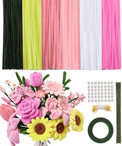 772PCS Complete Pipe Cleaner Flower Kit Pipe Cleaners Bulk Craft Supplies Chenille Stems Flower Making Kit with Instruction Floral Wires Tape for Festival Home Decorations, Art Supplies in Saudi Arabia