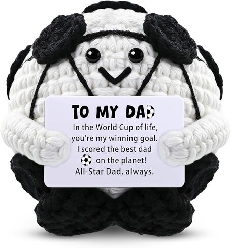 Funny Soccer Gift for Dad from Son Daughter, Father’s Day Crochet Soccer Ball with Inspirational Card, Emotional Support Stuffed Animal, World Cup 2026 Gift for Soccer Lovers in Kuwait