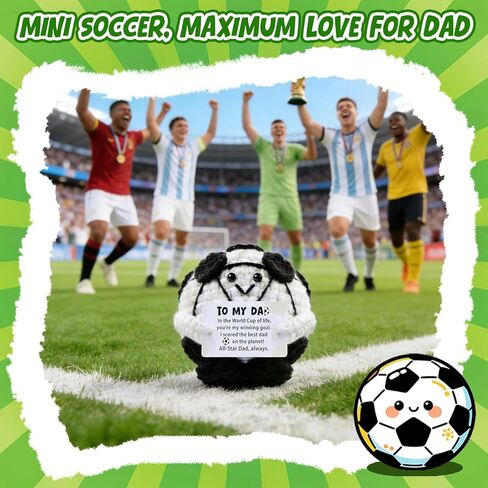 Funny Soccer Gift for Dad from Son Daughter, Father’s Day Crochet Soccer Ball with Inspirational Card, Emotional Support Stuffed Animal, World Cup 2026 Gift for Soccer Lovers in Kuwait