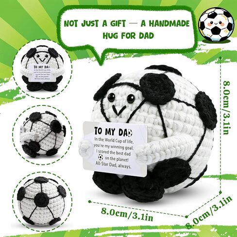 Funny Soccer Gift for Dad from Son Daughter, Father’s Day Crochet Soccer Ball with Inspirational Card, Emotional Support Stuffed Animal, World Cup 2026 Gift for Soccer Lovers in Kuwait