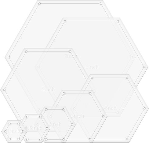 8pcs Hexagon Quilting Templates Acrylic Domestic Transparent Templates Quilting Ruler Pressure Plate Router Template for Sewing Machine for DIY Hand Patchwork Sewing Cutting Crafts in Kuwait