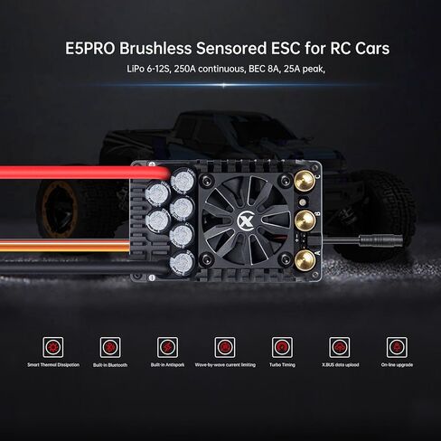 XC E5Pro APP Controls Sensored Brushless ESC for RC Car,6-12S Lipo,250A Continuous Current,8-25A、6.0/7.4/8.4V BEC,Applicable to 1/5、1/6 Off Road Truck Monster in Saudi Arabia