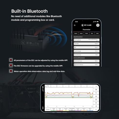 XC E5Pro APP Controls Sensored Brushless ESC for RC Car,6-12S Lipo,250A Continuous Current,8-25A、6.0/7.4/8.4V BEC,Applicable to 1/5、1/6 Off Road Truck Monster in Saudi Arabia