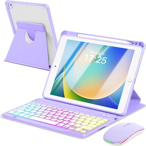 Case with Keyboard for iPad 9th 8th 7th Generation 10.2 inch,7 Rainbow Backlit Detachable Wireless Keyboard Rotatable Magnetic Cover Pencil Holder for iPad Air 3rd Gen/Pro 10.5 Watermelon Red in Saudi Arabia