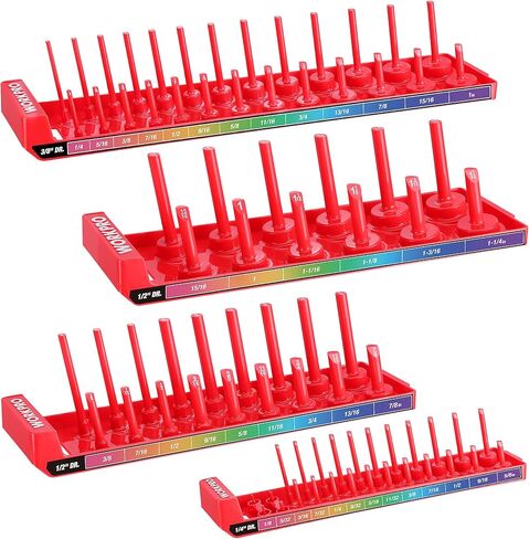 WORKPRO Socket Organizer Set, 4PC Impact Socket Holder, 1/4", 3/8", 1/2" Drive SAE Socket Trays, Impact Socket Organizer for Tool Box Drawer, Socket Storage Holds 82 Pieces (Socket not Included) in Kuwait