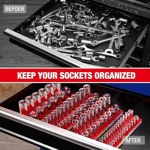 WORKPRO Socket Organizer Set, 4PC Impact Socket Holder, 1/4", 3/8", 1/2" Drive SAE Socket Trays, Impact Socket Organizer for Tool Box Drawer, Socket Storage Holds 82 Pieces (Socket not Included) in Kuwait