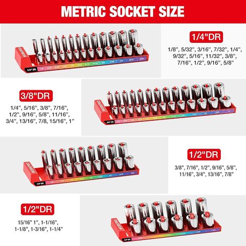 WORKPRO Socket Organizer Set, 4PC Impact Socket Holder, 1/4", 3/8", 1/2" Drive SAE Socket Trays, Impact Socket Organizer for Tool Box Drawer, Socket Storage Holds 82 Pieces (Socket not Included) in Kuwait